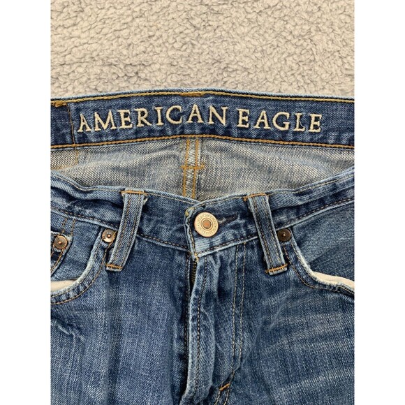 American Eagle 29/30 Original Straight Distressed Denim Blue Jeans Destroyed - Picture 5 of 13